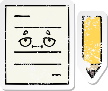 Bir insan tarafından çizilmiş şirin bir çizgi film test kağıdının sıkıntılı çıkartması.