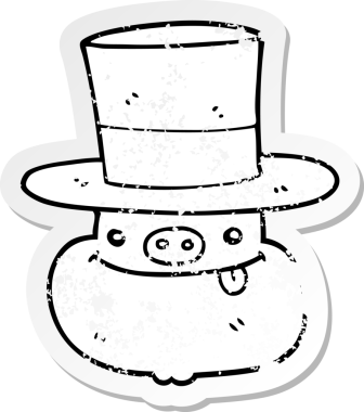 Bir insan tarafından çizilmiş silindir şapkalı bir domuzun sıkıntılı çıkartması.