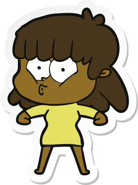 Bir insan tarafından çizilmiş ıslık çalan bir kızın çıkartması.