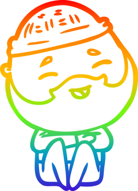 Bir insan tarafından çizilmiş mutlu sakallı bir adamın çizgi çizimi.