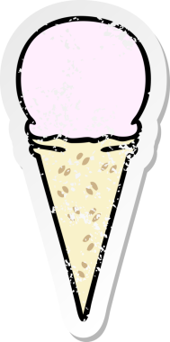 Bir insan tarafından çizilmiş çilekli dondurma külahının garip bir el çıkartması.