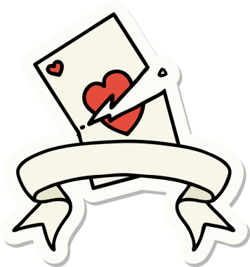 Bir insan tarafından çizilmiş yırtık bir kartın pankartıyla dövme stili etiketi