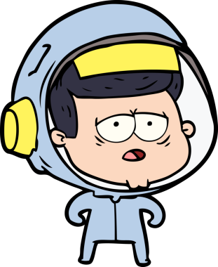 Bir insan tarafından çizilmiş yorgun astronot çizgi filmi.