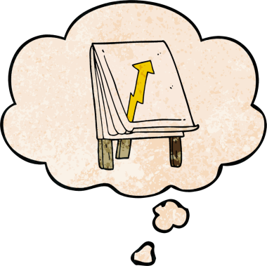 bir insan tarafından çizilmiş grunge desen biçiminde ok ve düşünce baloncuğu olan karikatür çizelgesi