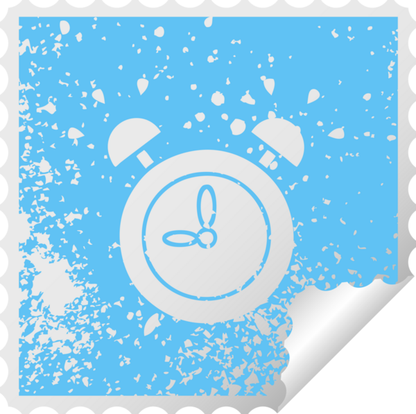 Bir insan tarafından çizilmiş çınlayan çalar saatin kare soyma etiketi.