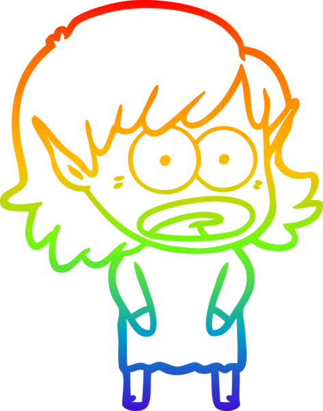 Karikatür çizen gökkuşağı gradyanı bir insan tarafından çizilen elf kızı şok etti.