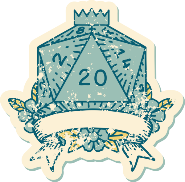 Retro Dövme Biçimi Doğal 20 kritik vuruş D20 zar bir insan tarafından çizildi