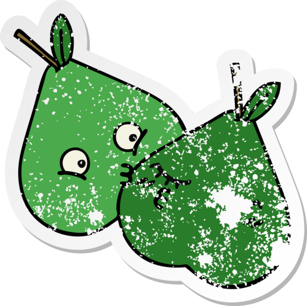 Bir insan tarafından çizilmiş şirin bir armutun sıkıntılı çıkartması.