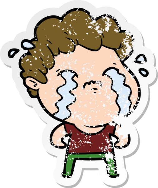 Bir insan tarafından çizilmiş ağlayan bir karikatürcünün sıkıntılı çıkartması.