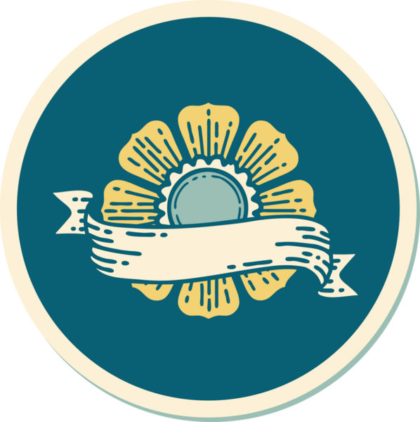 Geleneksel bir çiçek stili ve bir insan tarafından çizilmiş dövme etiketi.