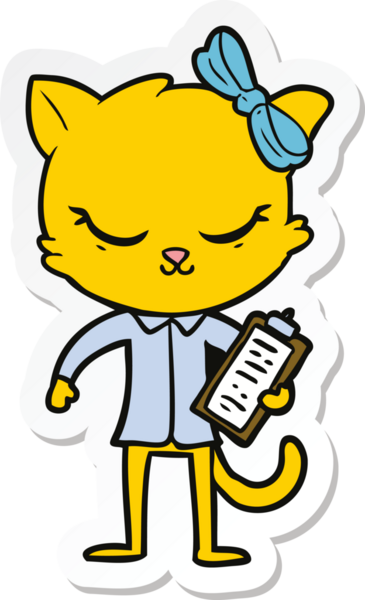 Bir insan tarafından çizilmiş şirin bir iş kedisinin çıkartması.