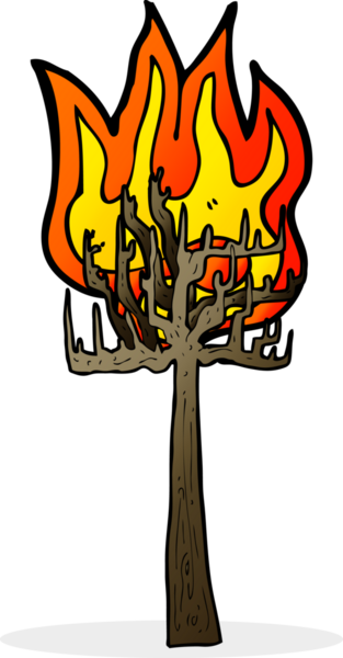 Bir insan tarafından çizilen yanan çizgi film ağacı.