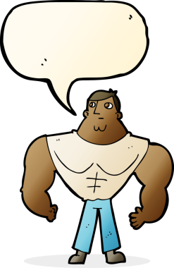 bir insan tarafından çizilmiş konuşma balonu olan karikatür vücut geliştiricisi