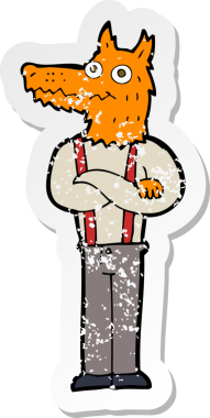 Bir insan tarafından çizilmiş komik tilki çizgi filminin gerilimli yapıştırması.