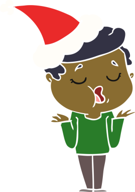 Bir insanın çizdiği Noel Baba şapkasıyla konuşan ve omuzlarını silken bir adamın düz renkli çizimi.