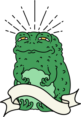 Bir insan tarafından çizilmiş dövmeli karakteri olan kaydırma pankartı.