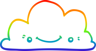 Gökkuşağı gradyan çizgisi bir insan tarafından çizilmiş şirin bir karikatür bulutu