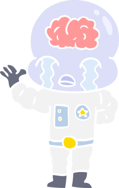 Düz renkli çizgi film. Bir insan tarafından çizilmiş büyük beyinli uzaylı ağlaması.