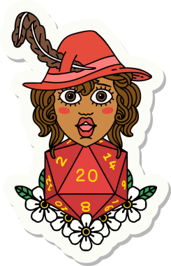 Bir insan şairin çıkartması. Bir insan tarafından çizilmiş doğal 20 zarlı.