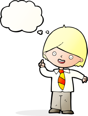 Çizgi film çocuğu soruyu bir insan tarafından çizilmiş düşünce balonuyla cevaplıyor.