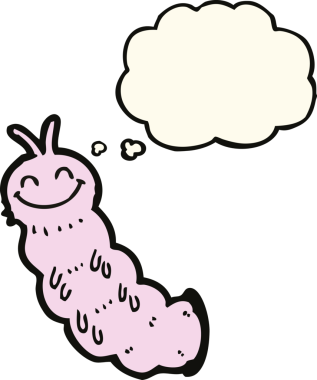 Bir insan tarafından çizilmiş düşünce baloncuklu çizgi film tırtılı.