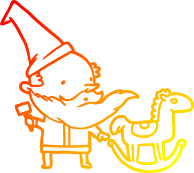 Bir Noel Baba 'nın (ya da elf) sıcak gradyan çizimi bir insan tarafından çizilmiş sallanan bir at yapıyor.