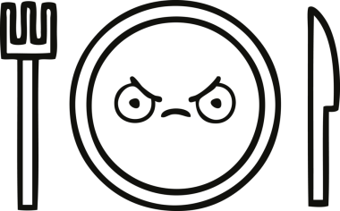 Bir insan tarafından çizilmiş bir yemek tabağının karikatürü.