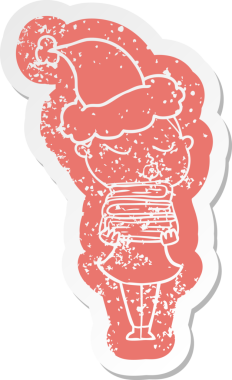 Bir insan tarafından çizilmiş Noel Baba şapkası giyen sakin bir kadının garip bir karikatürü.