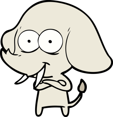 Bir insan tarafından çizilmiş mutlu bir fil.