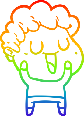 Gökkuşağı gradyan çizgisi bir insan tarafından çizilmiş gülen bir karikatür adamın çizimi