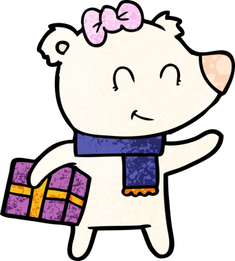 Bir insan tarafından çizilmiş Noel hediyeli dişi kutup ayısı.