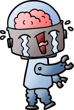 Bir insan tarafından çizilmiş ağlayan robot çizgi film.