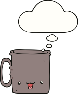 Bir insan tarafından çizilmiş düşünce baloncuklu çizgi film bardağı.