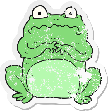 Bir insan tarafından çizilmiş komik bir kurbağanın gerilmiş çıkartması.