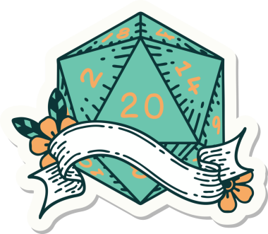 Bir insan tarafından çizilmiş 20 D20 zarının çıkartması.