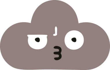 Bir insan tarafından çizilmiş bir fırtına bulutunun düz renkli retro karikatürü