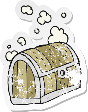 Bir insan tarafından çizilmiş bir karikatür hazine sandığının gerilimli yapıştırması.