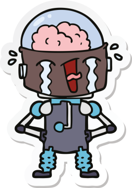 Bir insan tarafından çizilmiş ağlayan bir robot çıkartması.