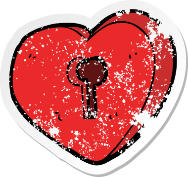 Bir insan tarafından çizilmiş anahtar deliğiyle karikatür bir kalbin gerilmiş çıkartması.