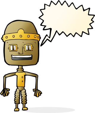 Bir insan tarafından çizilmiş komik karikatür robotu.