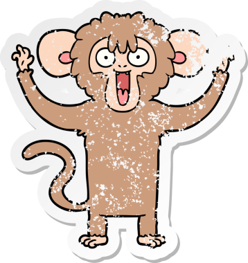 Bir insan tarafından çizilmiş karikatür maymununun sıkıntılı çıkartması