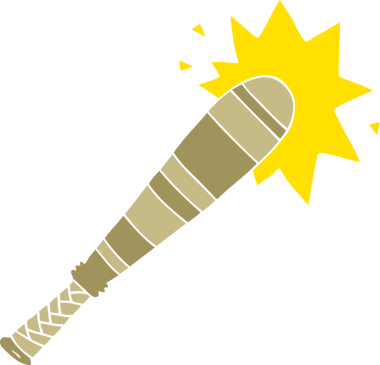 Düz renkli çizgi film beyzbol sopası bir insan tarafından çizilmiş.