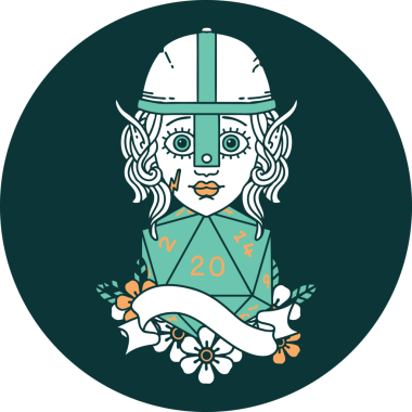 Bir insan tarafından çizilmiş 20 zarlı elf dövüşçüsü ikonu.