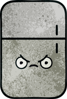 Bir insan tarafından çizilmiş buzdolabının retro grunge desenli karikatürü.