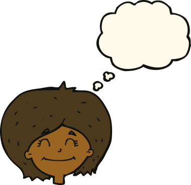 Bir insan tarafından çizilmiş düşünce baloncuklu mutlu kadın yüzü.