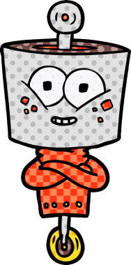 Bir insan tarafından çizilmiş mutlu çizgi film robotu