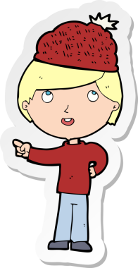 Bir insan tarafından çizilmiş kış şapkası takan bir karikatür adamın çıkartması.