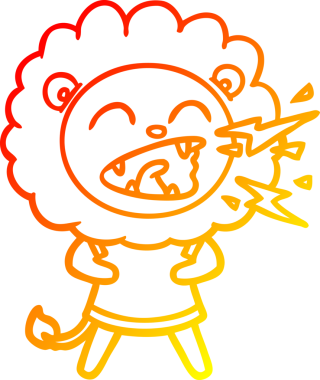 Bir insan tarafından çizilmiş kükreyen bir aslanın sıcak çizgi çizimi.