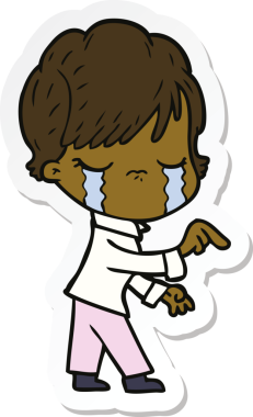 Bir insan tarafından çizilmiş, ağlayan bir karikatür kadının çıkartması.