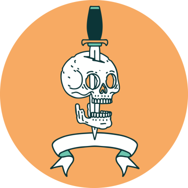 bir insan tarafından çizilmiş bir kafatası pankartıyla dövme biçimi simgesi